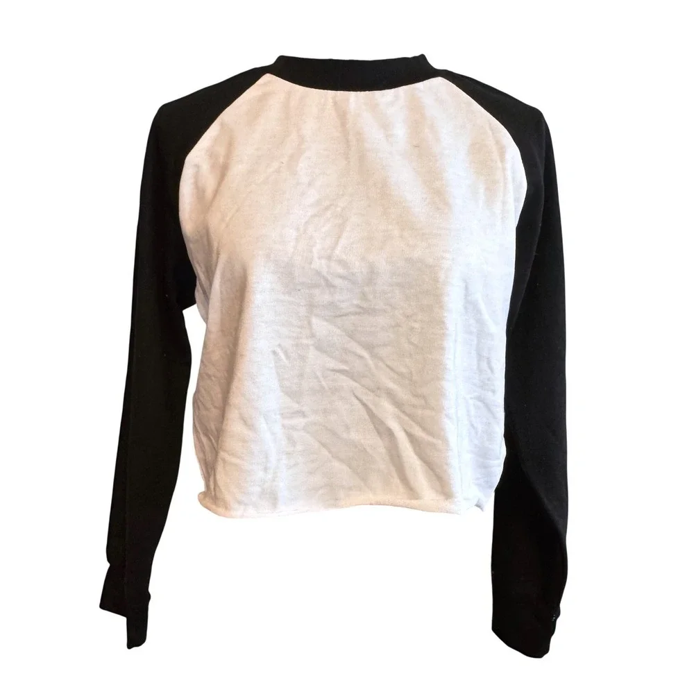Fashion Nova Womens Cropped Raglan‎ Sweatshirt White Black Small 10397CL_BLACK